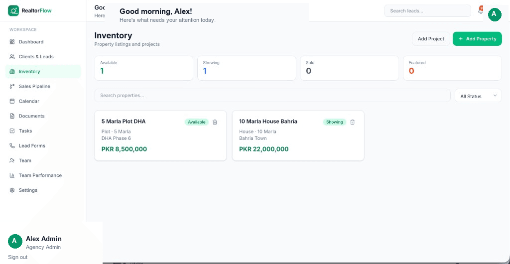 Inventory in RealtorFlow