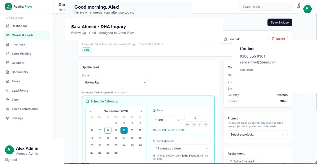 Lead detail with follow-up scheduling