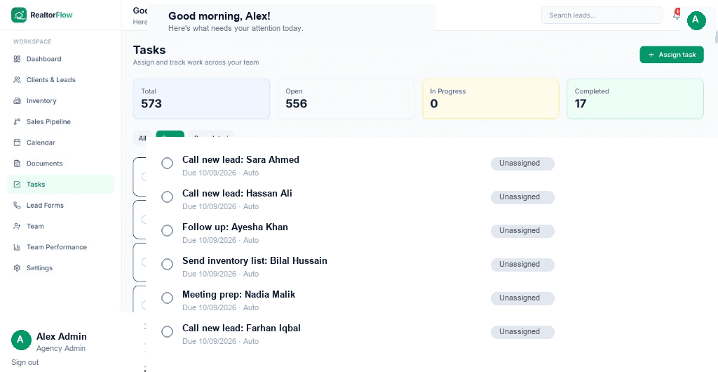 Tasks in RealtorFlow